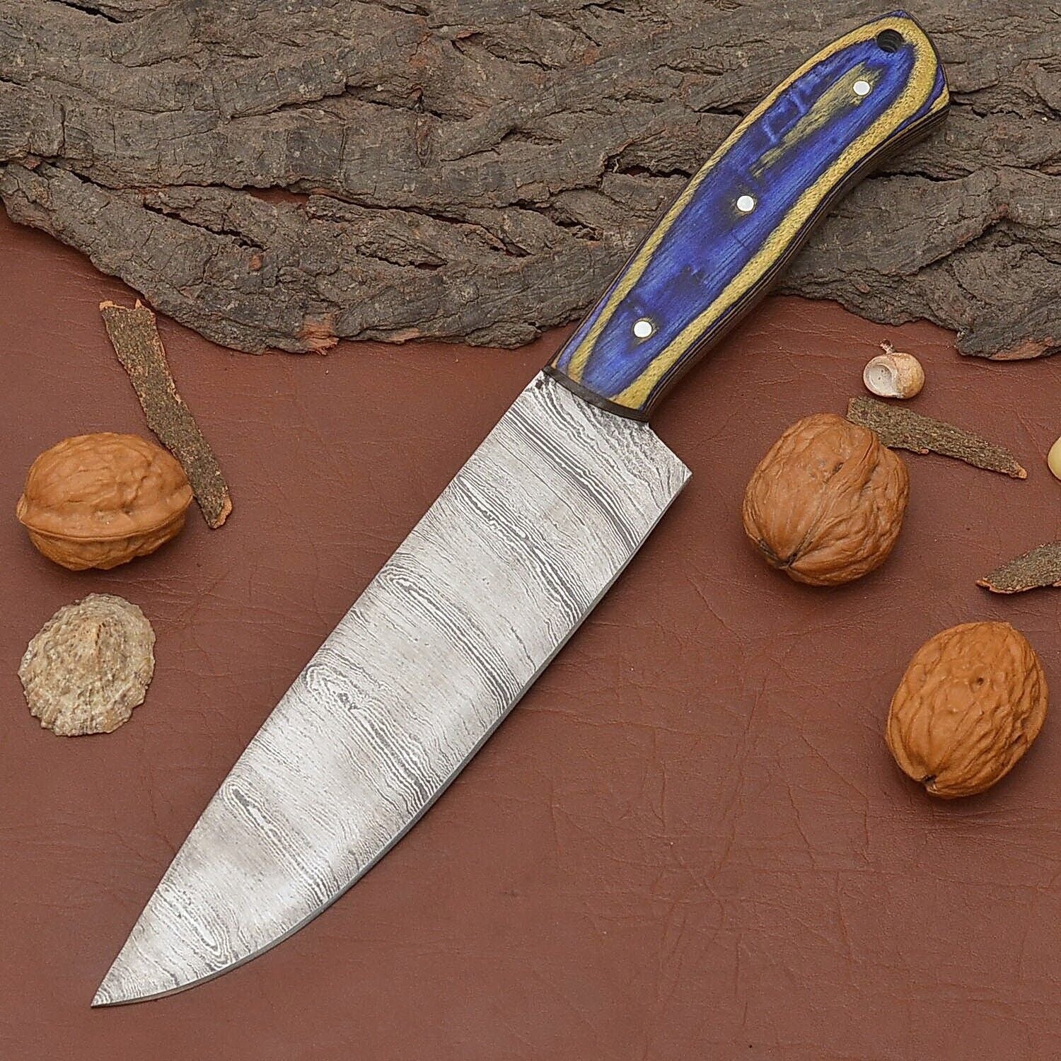  Premium Handmade Damascus Steel Fillet Chef Knife with Full Tang Pakka Wood Handle