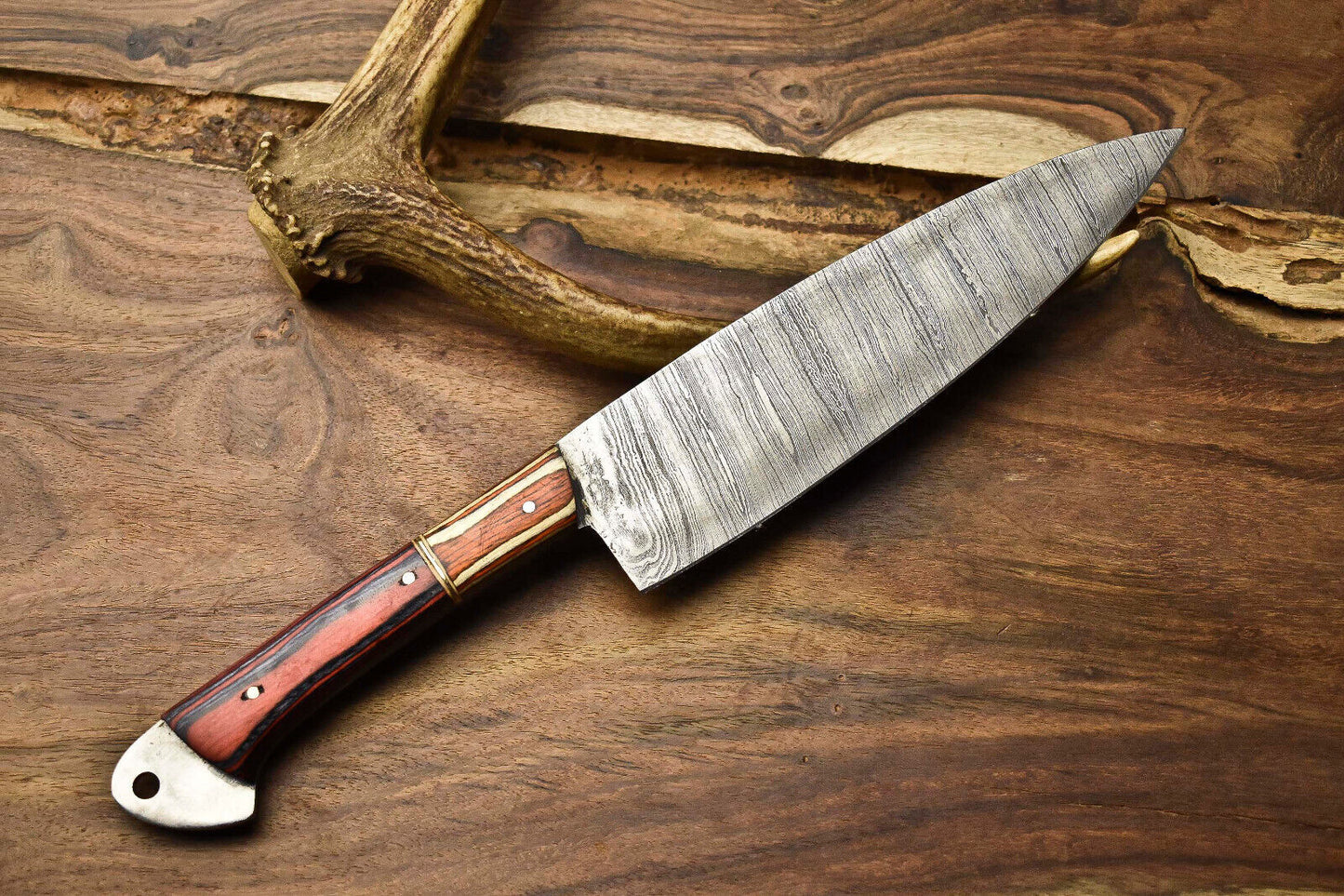 Premium Handmade San Mai Damascus Steel Chef Knife with Walnut & Resin Handle