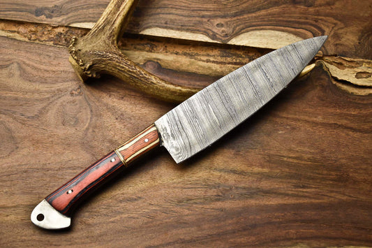Premium Handmade San Mai Damascus Steel Chef Knife with Walnut & Resin Handle