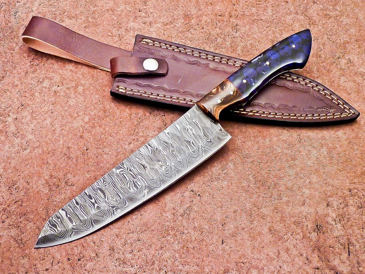 Professional Damascus Steel Chef Knife 13" Resin Handle Handmade 