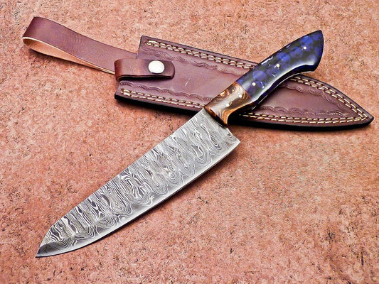 Professional Damascus Steel Chef Knife 13" Resin Handle Handmade 