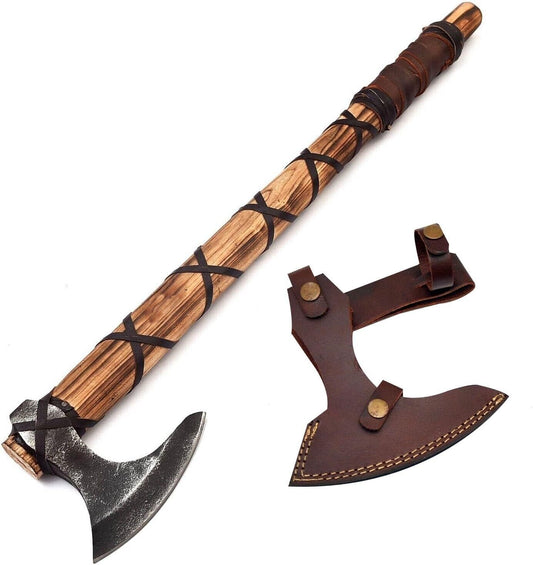 Ragnar Lothbrok Viking Axe Real Battle Ready Bearded Carbon Steel Axe with Ash Wood Handle 20 Inch