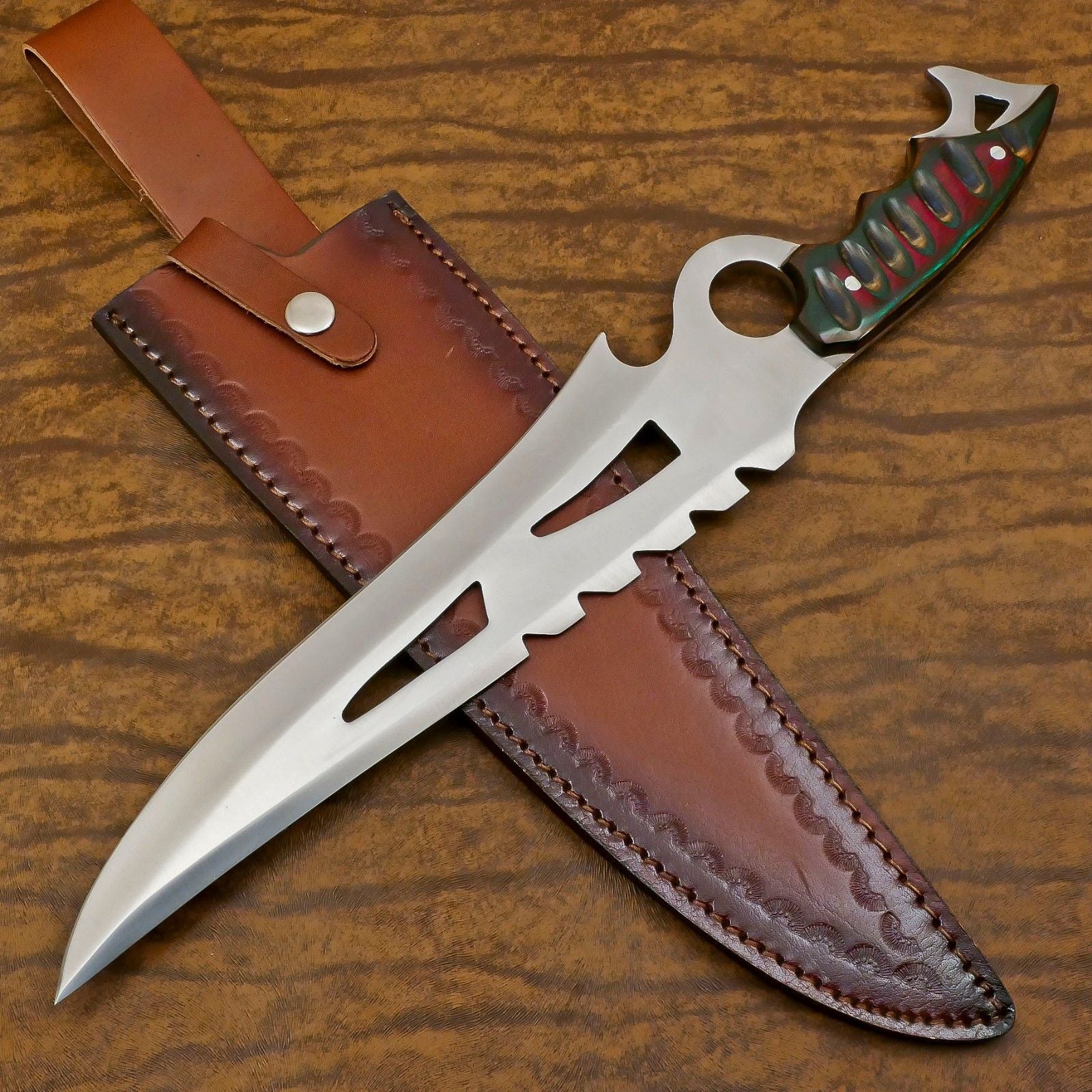 Ranger Elite 12-Inch D2 Steel Full Tang Bowie Hunting Knife with Pakka Wood Handle