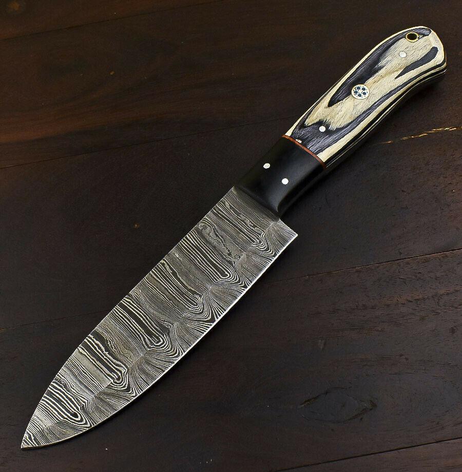 Rare Hand-Forged Damascus Steel Tanto Hunter & Chef Knife with Hard Wood Handle, 6-Inch Blade, 10.5-Inch Overall, Oil-Tempered 58-60 HRC, Full Tang