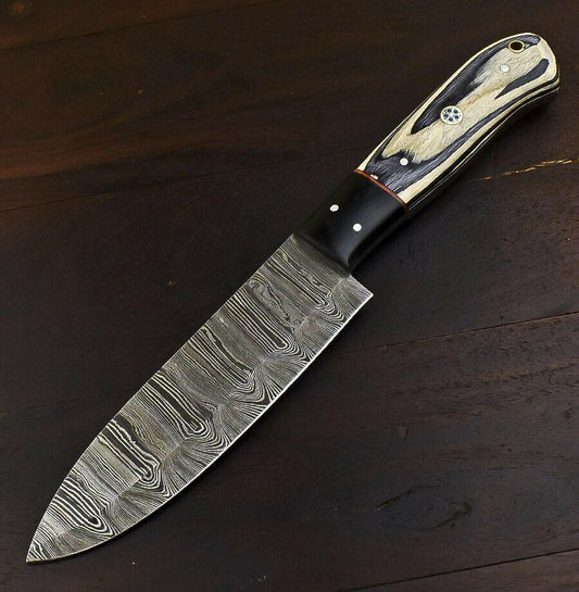 Rare Hand-Forged Damascus Steel Tanto Hunter & Chef Knife with Hard Wood Handle, 6-Inch Blade, 10.5-Inch Overall, Oil-Tempered 58-60 HRC, Full Tang