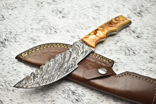 Rare Handmade Damascus Blade Camping Full Tang Knife 