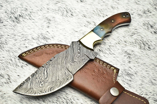 Rare Handmade Damascus Steel Camping Tracker Knife | Full Tang with Leather Sheath