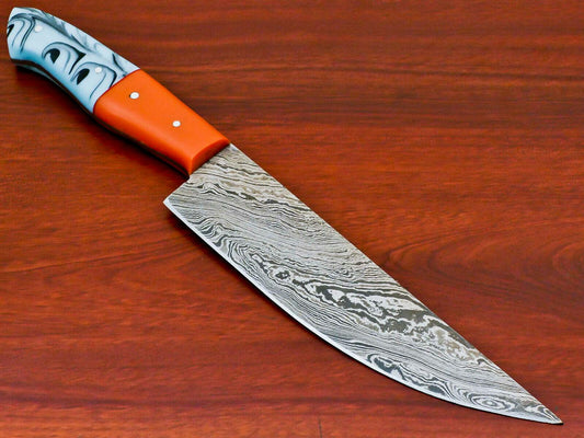 Rare Handmade Damascus Steel Full Tang Chef Hunting Knife | Resin Handle | 12" Forged Blade
