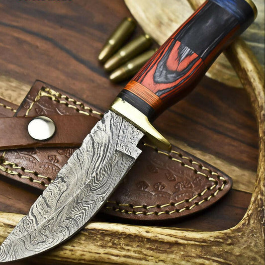 Rare Handmade Damascus Steel Hunting Knife with Hardwood Handle