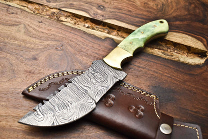 Rare Handmade Damascus Tracker Knife – Full Tang Camping & Hunting Fixed Blade with Leather Sheath