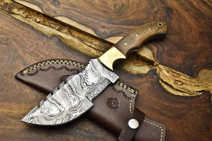 Rare Handmade Damascus Tracker Knife – Full Tang Camping, Hunting & Survival Knife with Leather Sheath