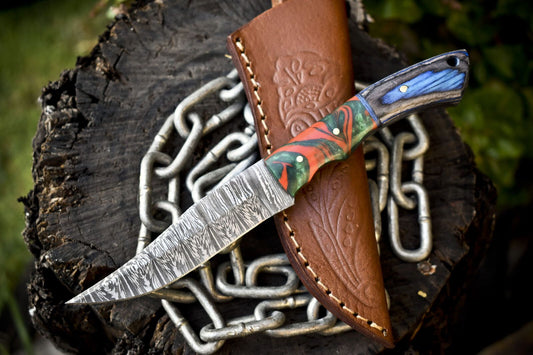 Rare Twist Damascus Skinner Knife Handmade Mixed Material Survival Blade 8"