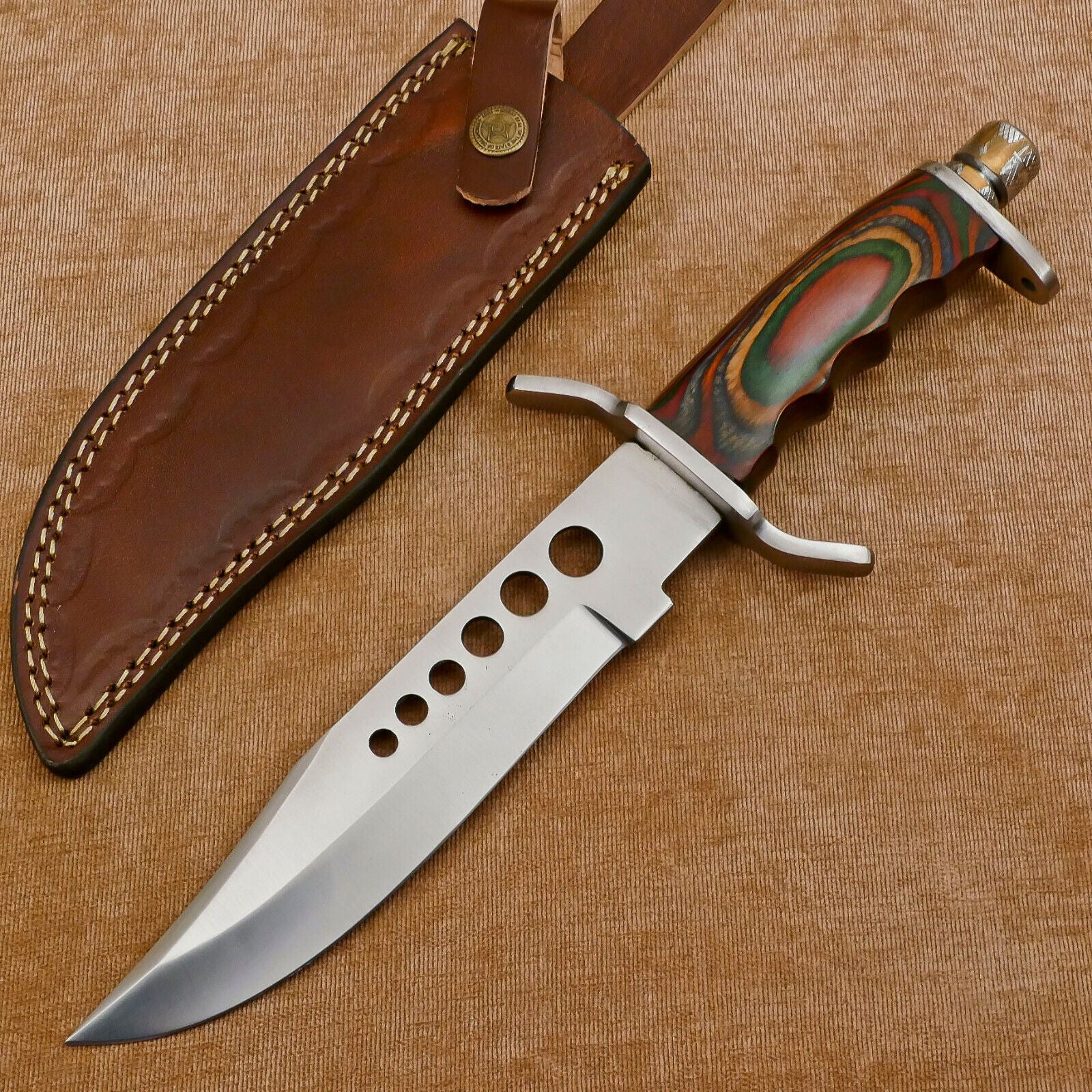 Rugged Handmade 12" D2 Clip Point Fixed Blade Bowie Hunting Knife with Sheath