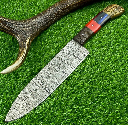 STUNNING HAND FORGED DAMASCUS STEEL BLADE KITCHEN CHEF KNIFE, KITCHEN KNIFE