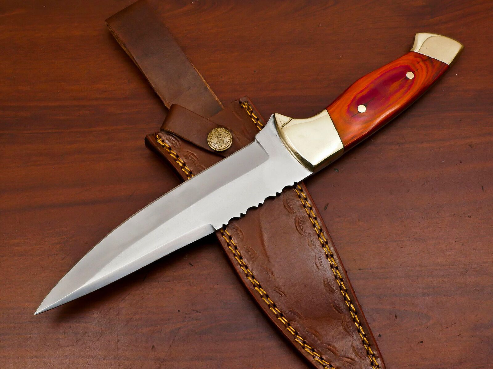 Sentinel Pro 12-Inch D2 Steel Full Tang Bowie Hunting Knife with Brass Guard