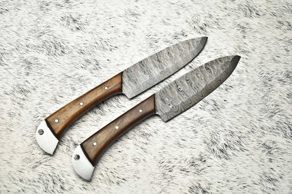 Set of 2 Handmade Damascus Steel Chef Knives – Full Tang, Artisan Forged Cutlery