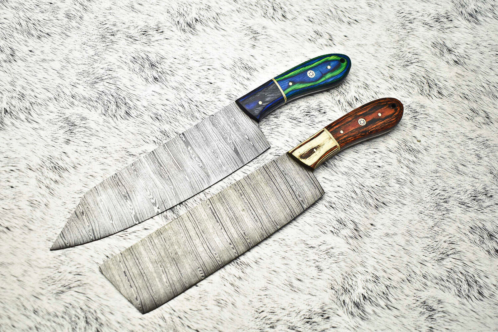 Set of 2 Handmade Damascus Steel Full Tang Chef Knives – Professional Kitchen Knife Set