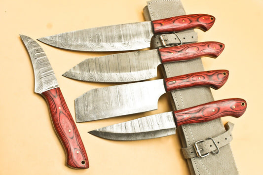 Set of 5 Damascus Steel Knife Set Best Kitchen Knives Set for Chefs with Hardwood Handle
