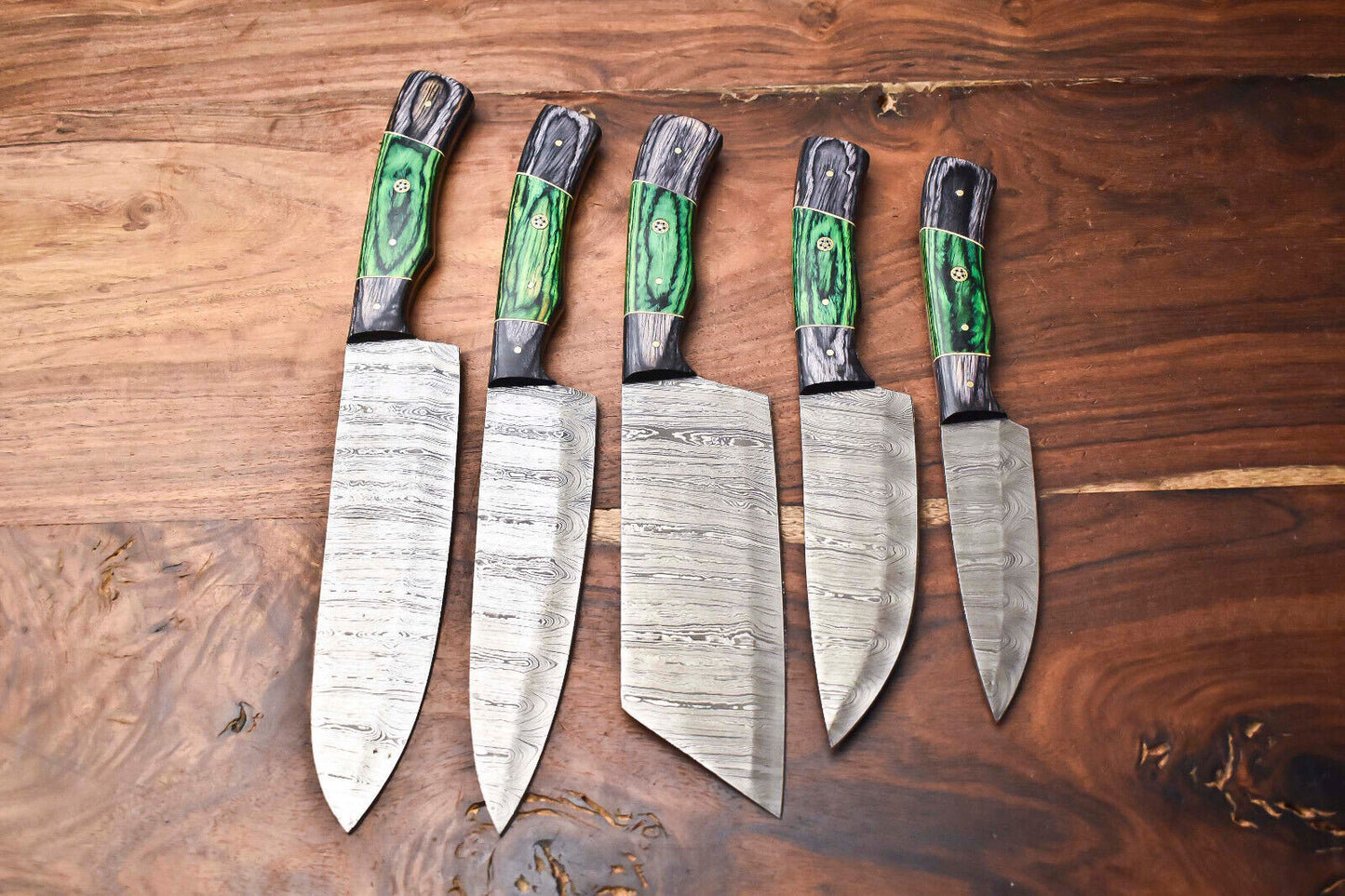Set of 5 Damascus Steel Knife Set Great Kitchen Knife Set With Pakka Wood Handle 
