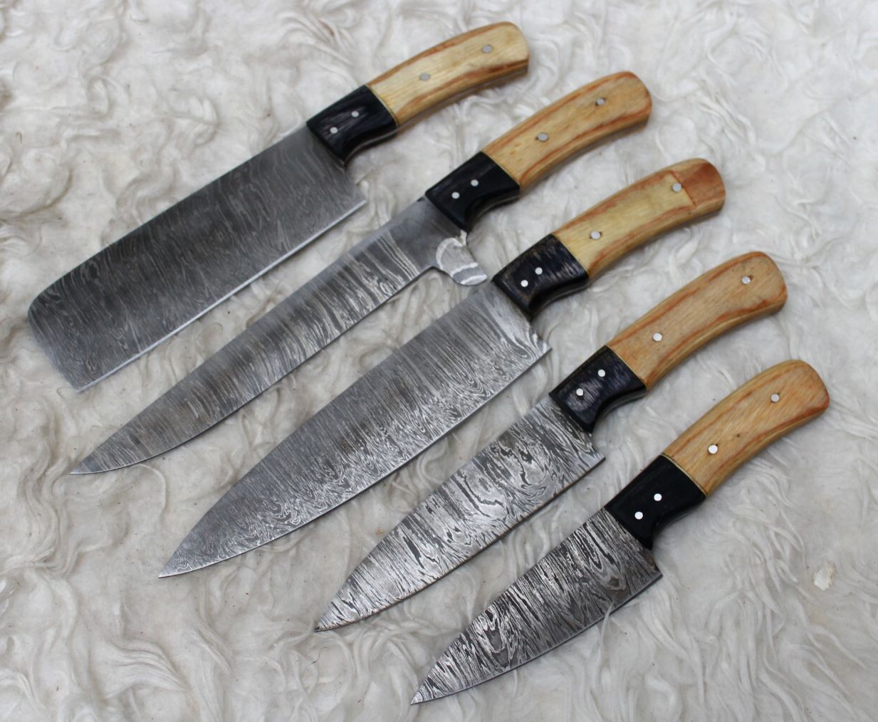 Set of 5 Handmade Damascus Kitchen Knife Set Chef Knives with Resin Art Handles 