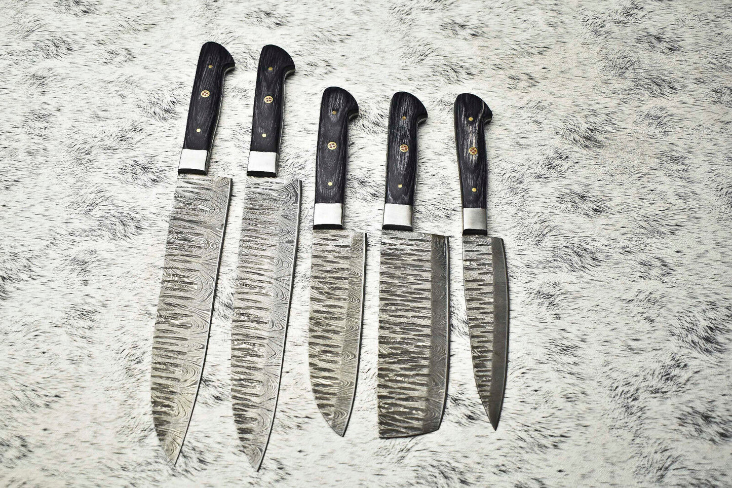 Set of 5 Handmade Damascus Knife Set Chef Knives With Pakka Wood Handle & Sheath