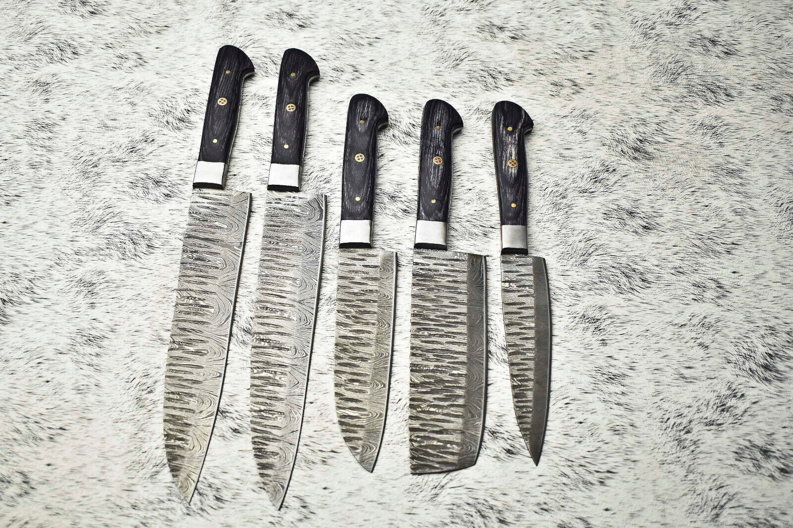 Set of 5 Handmade Damascus Knife Set Chef Knives With Pakka Wood Handle & Sheath