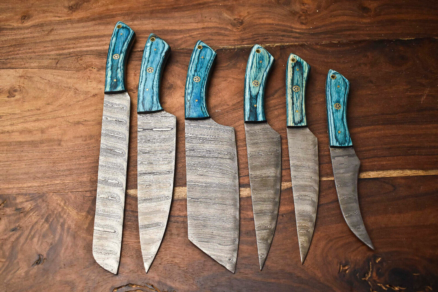 Set of 6 Premium Handmade Damascus Steel Knife Set Best Kichen Knife Set with Leather Bag