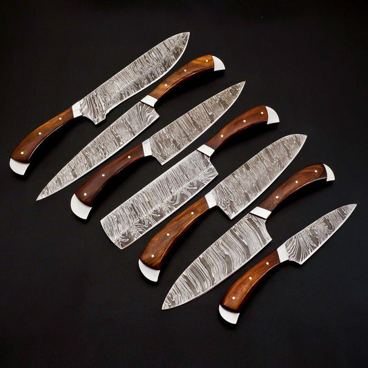 SharpSpot Custom Hand Forged Damascus Steel Full Tang Chef Knife Set