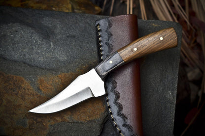 Skinner Knife 440C Steel Walnut Wood Handle with Wooden Bolster Camping Knife