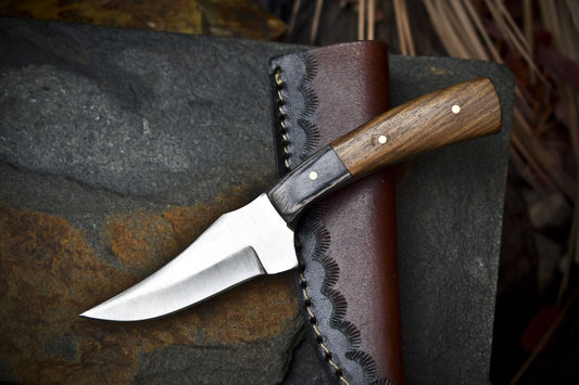 Skinner Knife 440C Steel Walnut Wood Handle with Wooden Bolster Camping Knife