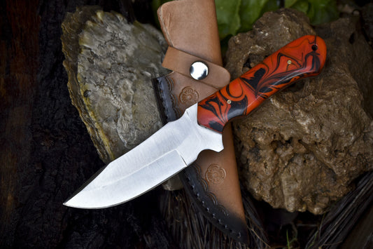 Skinner Knife 440C Steel with Micarta Handle – 9" Rare Hunting Knife with Leather Sheath