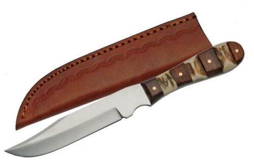 Steel Stag Skinner Knife – Stag & Wood Handle, Fixed Blade with Sheath