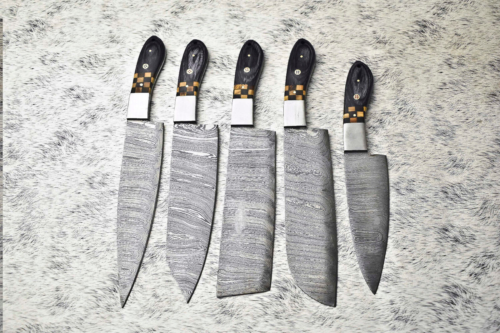 Stunning 5-Piece Handmade Hammered Damascus Steel Chef Knife Set – Custom Lot