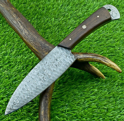 Stunning Hand-Forged Damascus Steel Kitchen & Chef Knife – Hunting & Camping EDC