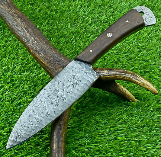 Stunning Hand-Forged Damascus Steel Kitchen & Chef Knife – Hunting & Camping EDC