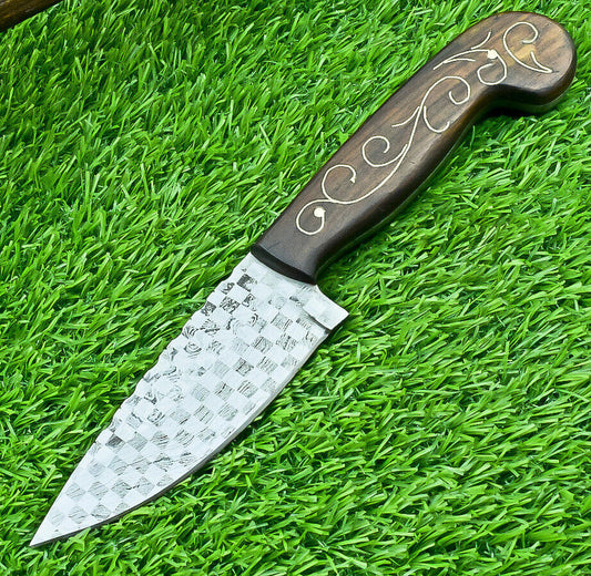 Stunning Hand-Forged Damascus Steel Kitchen & Chef Knife – Hunting & Camping Knife