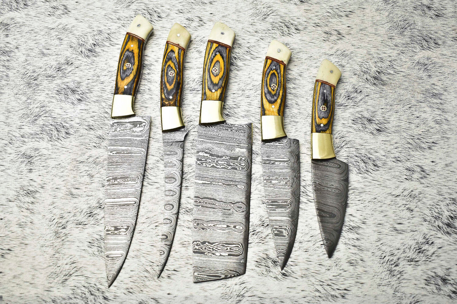 Stunning Handmade Hammered Damascus Steel Chef Knife Set – 5-Piece Custom Collection