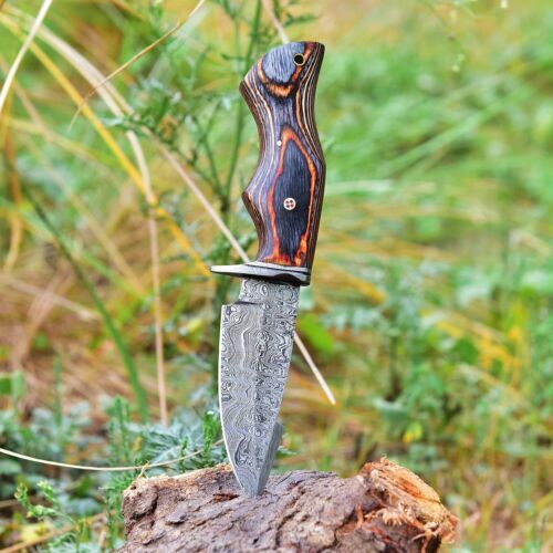 Tactical Survival Full Tang Handmade Damascus Steel Tracker Knife with Leather Sheath