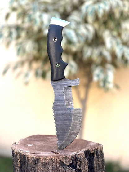 Tactical Survival Hunting Fixed Blade Damascus Tracker Knife – Handmade Full Tang Bushcraft Chopper with Leather Sheath