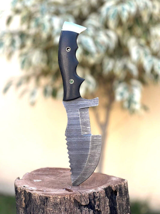 Tactical Survival Hunting Fixed Blade Damascus Tracker Knife – Handmade Full Tang Bushcraft Chopper with Leather Sheath