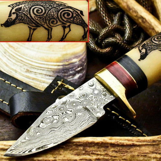 The Desert Nomad: Compact Hand-Forged Damascus Hunter with Etched Blade