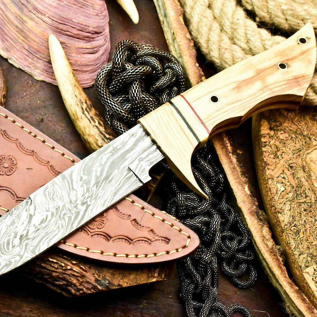 The Olive Grove Sentinel: 13" Artisan Damascus Bowie with Olive Wood Handle