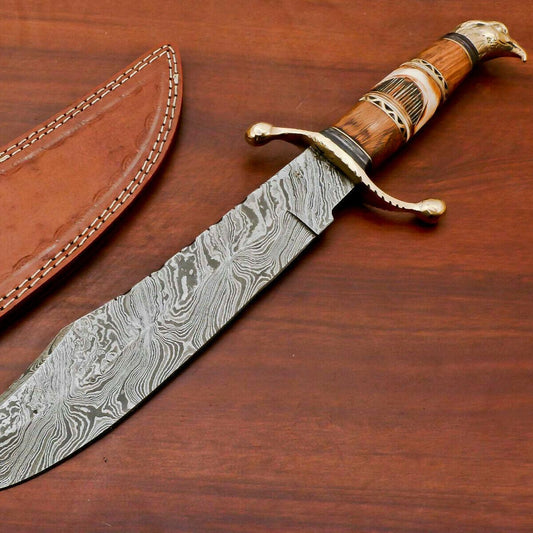 The Royal Hunter: 16.5" Hand-Forged Damascus Bowie with Eagle Pommel