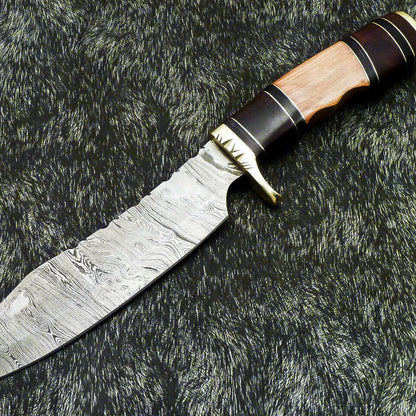 The Wilderness Sovereign: 14" Hand-Forged Damascus Bowie with Natural Wood Grip