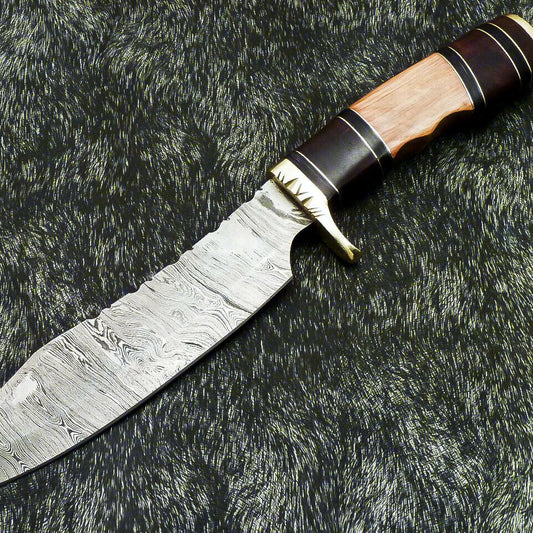 The Wilderness Sovereign: 14" Hand-Forged Damascus Bowie with Natural Wood Grip