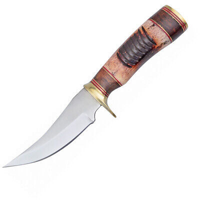 Torched Bone Skinner Knife – 8.5" Full Tang Stainless Blade with Brass Guard & Leather Sheath