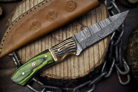 Twist Damascus Forged Skinner Knife Hardwood Handle 8.0" Razor Sharp Camping Tool