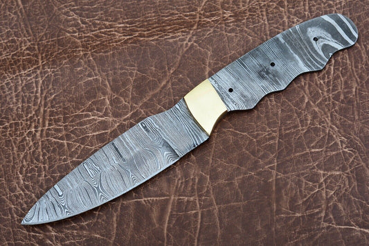 Twist Damascus Knife Blank with Full Tang and Drop Point Blade for Custom Making