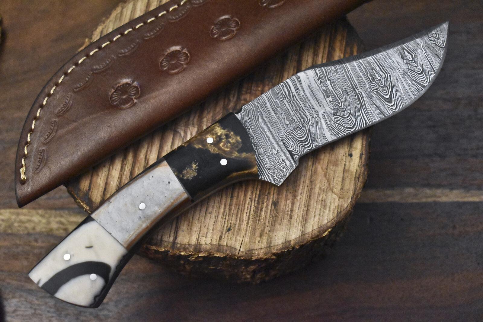 Twist Damascus Skinner Knife Corain Handle Micarta Bolster Custom Outdoor Blade