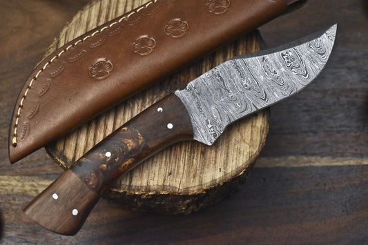 Twist Damascus Skinner Knife Corian Handle Micarta Bolster 9" Custom Hunter